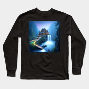 Tiny Houses Nestled Among Waterfalls Long Sleeve T-Shirt